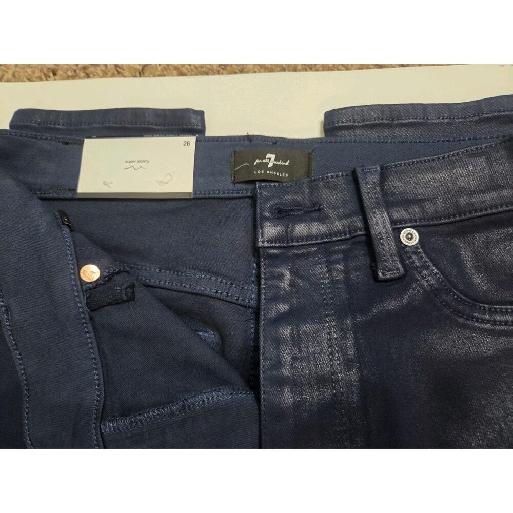 NWT 7 For All Mankind HighRise Ankle Skinny Coated Jeans Women 26 Royal Purple - Picture 6 of 12